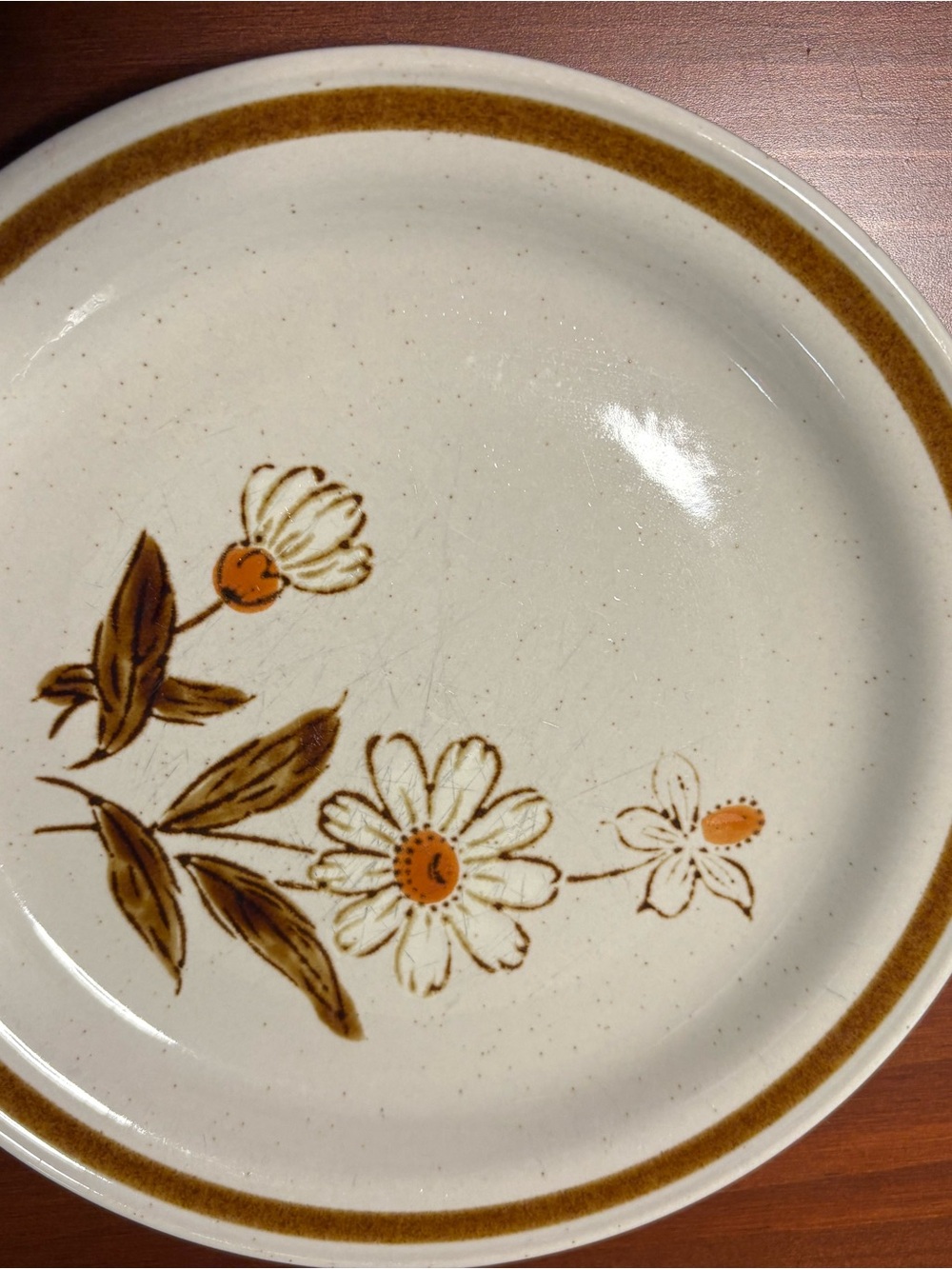 Vintage 1970s-White and Brown Floral Stoneware Old Brook Salad Plate